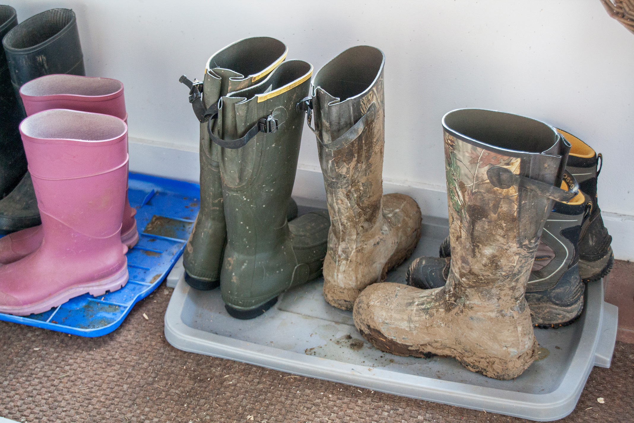 Boots tray in mudroom