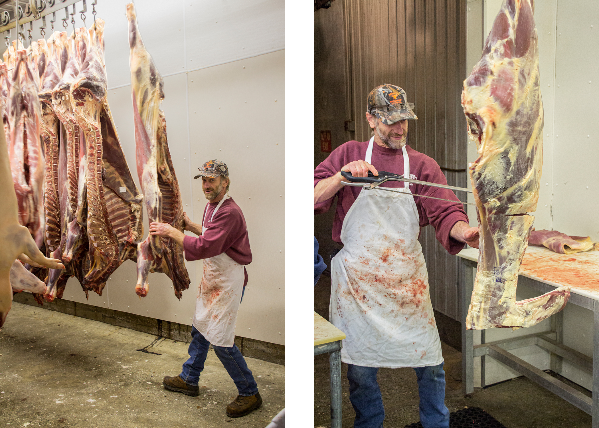 Sawing meat sides